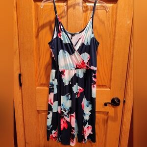 Kranda Floral Sleeveless/Spaghetti Strap Dress - Navy and Pink, XL